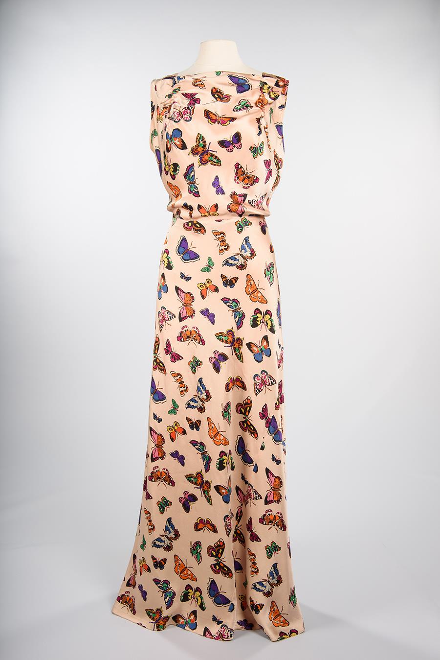 Image of Rose satin gown with butterfly print, 1937-1938
